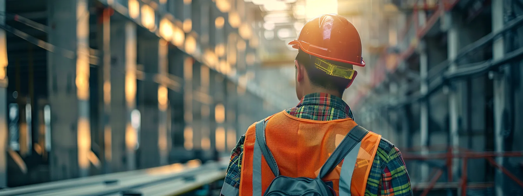 a construction worker carefully inspecting safety equipment on a job site.