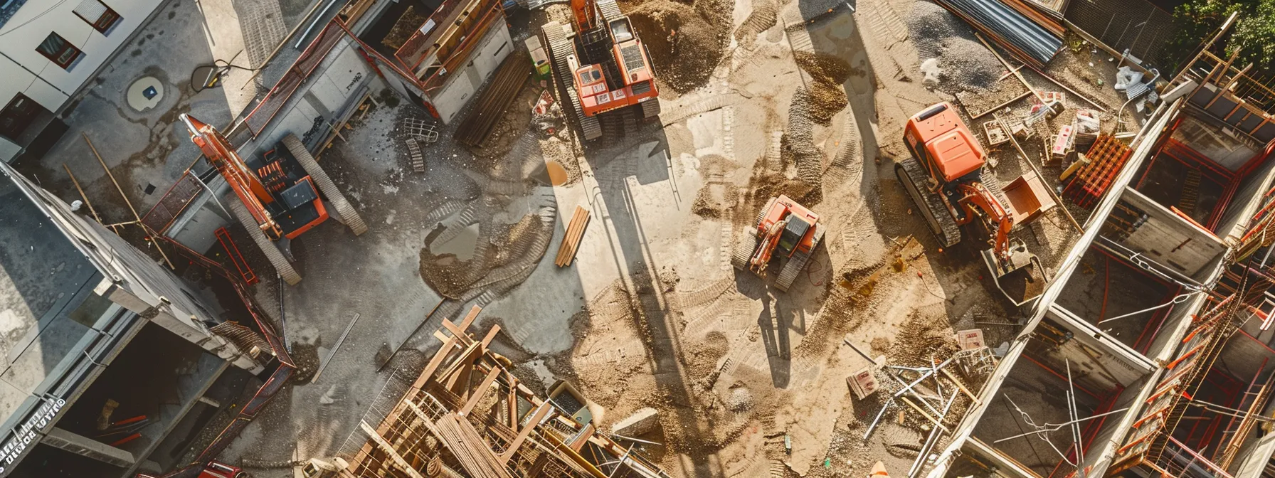 a construction site with various equipment and machinery in action, showcasing the need for comprehensive insurance coverage.