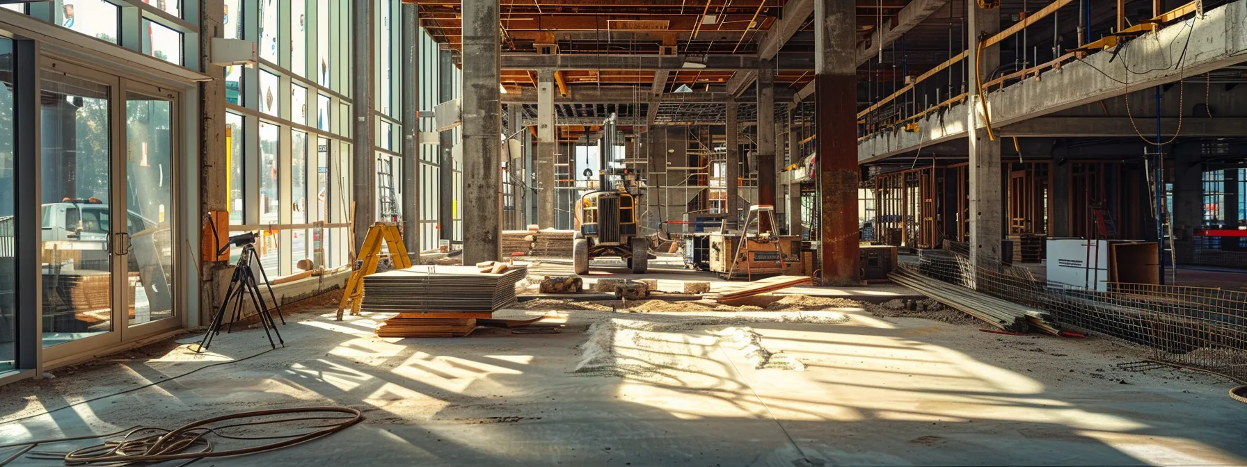 a construction site with missing tools and equipment, but a contractor feeling reassured knowing their insurance covers theft.