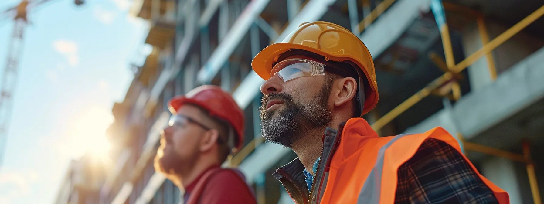 contractors discussing insurance coverage options at a construction site.